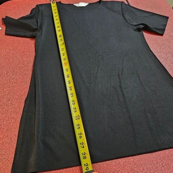 Misook Black Classic Knit Tunic Sz M Round Neck Short Sleeves Long Side Slits - Picture 8 of 8